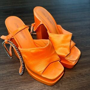 Public desire orange heels with crystal wrap around